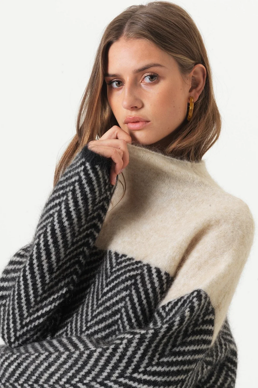 Two-Tone Chevron Knit Sweater