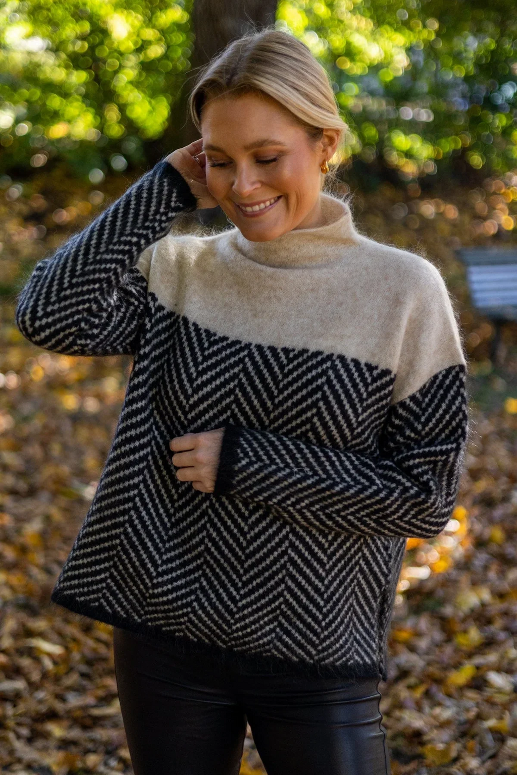 Two-Tone Chevron Knit Sweater