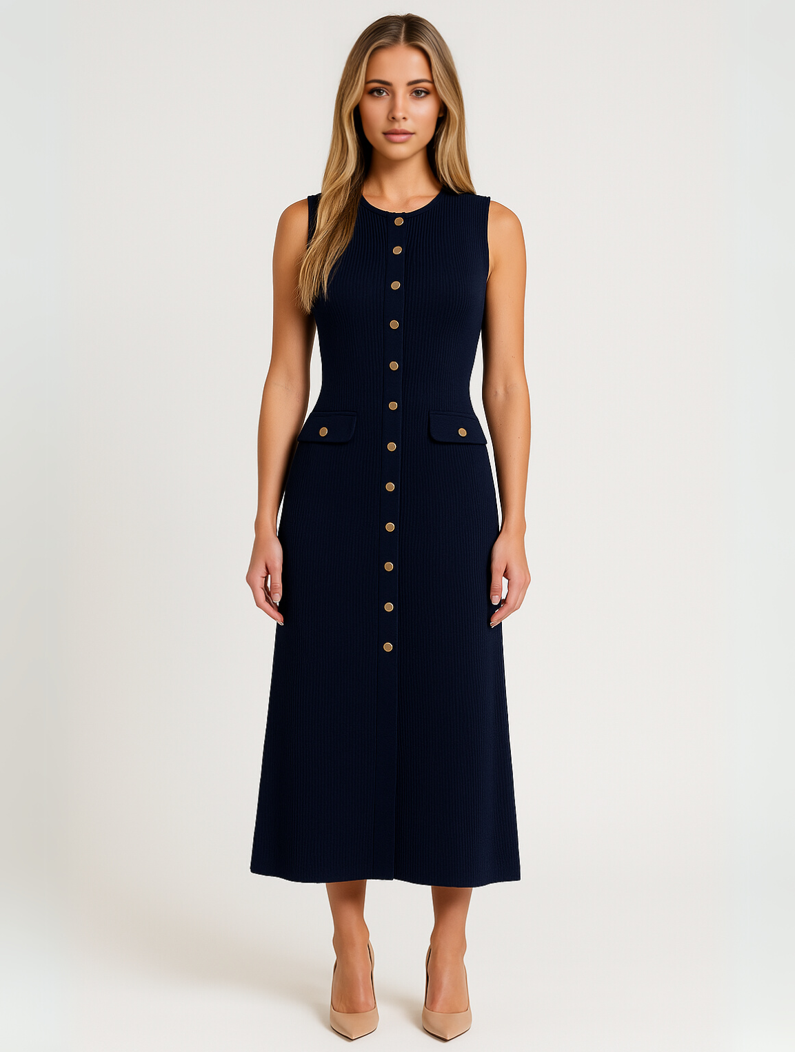 Button Front Knitted Midi Dress