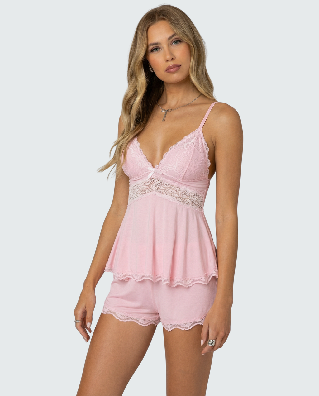 Lace Trim Cami and Shorts Set