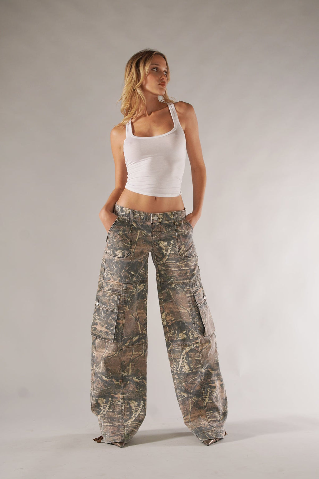 Camo Wide Leg Cargo Pants