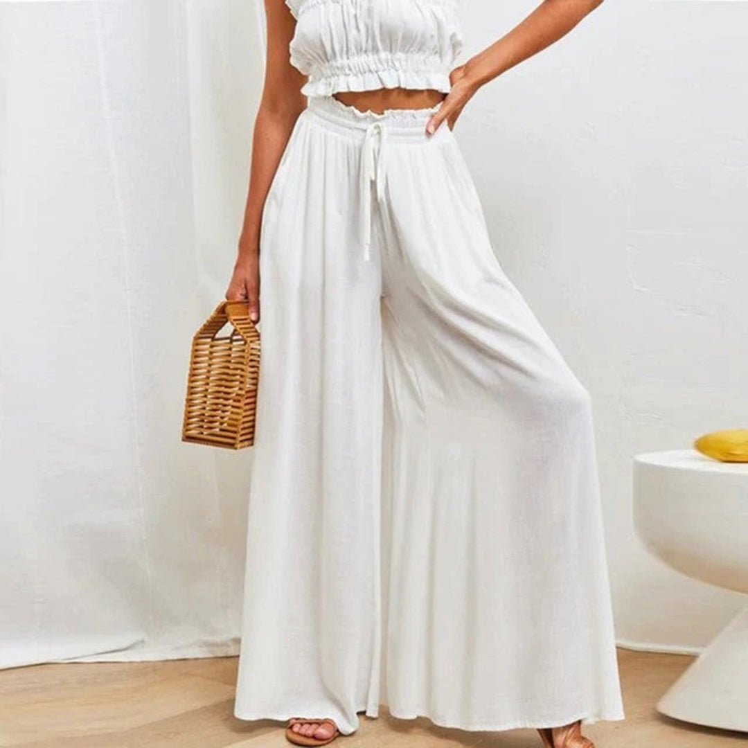 High-Waist Drawstring Wide Leg Trousers