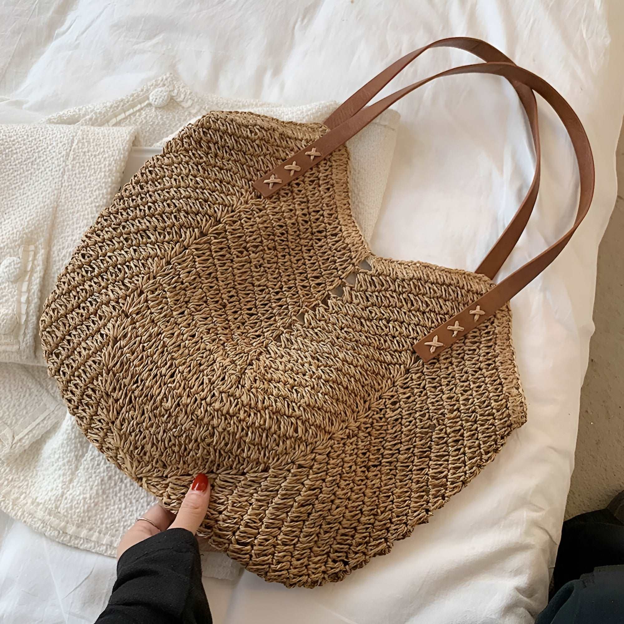 Woven Shoulder Tote Bag