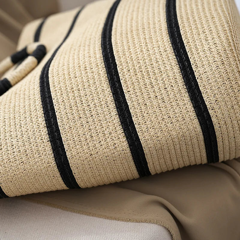 Striped Woven Handle Tote Bag