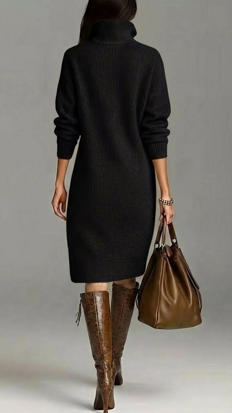 Knit Turtleneck Midi Dress
