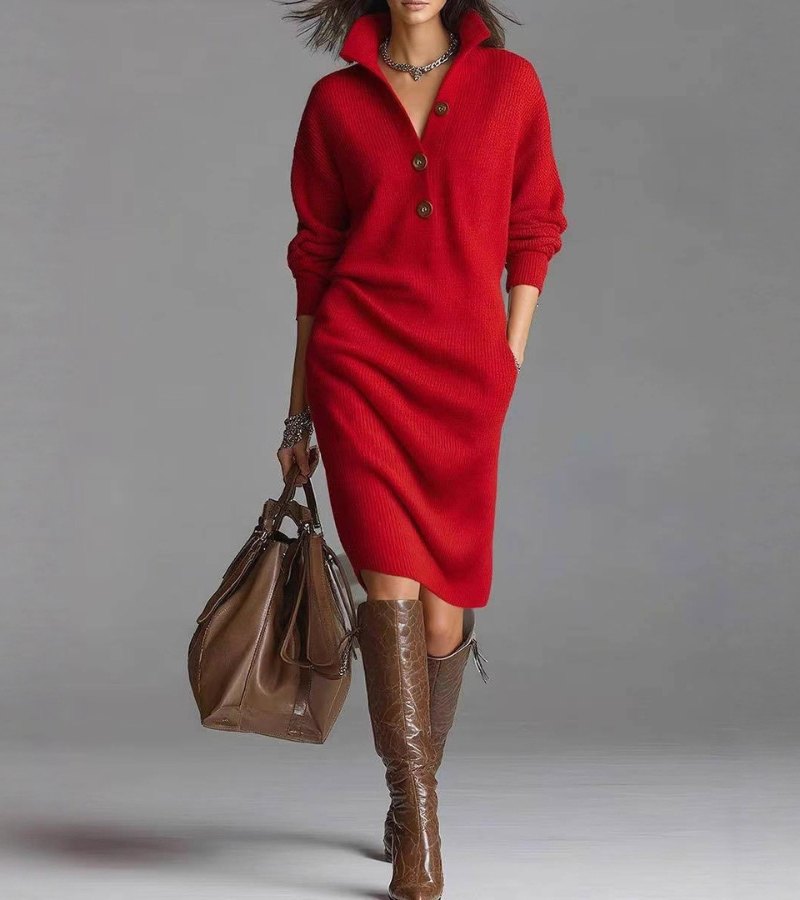Knit Turtleneck Midi Dress