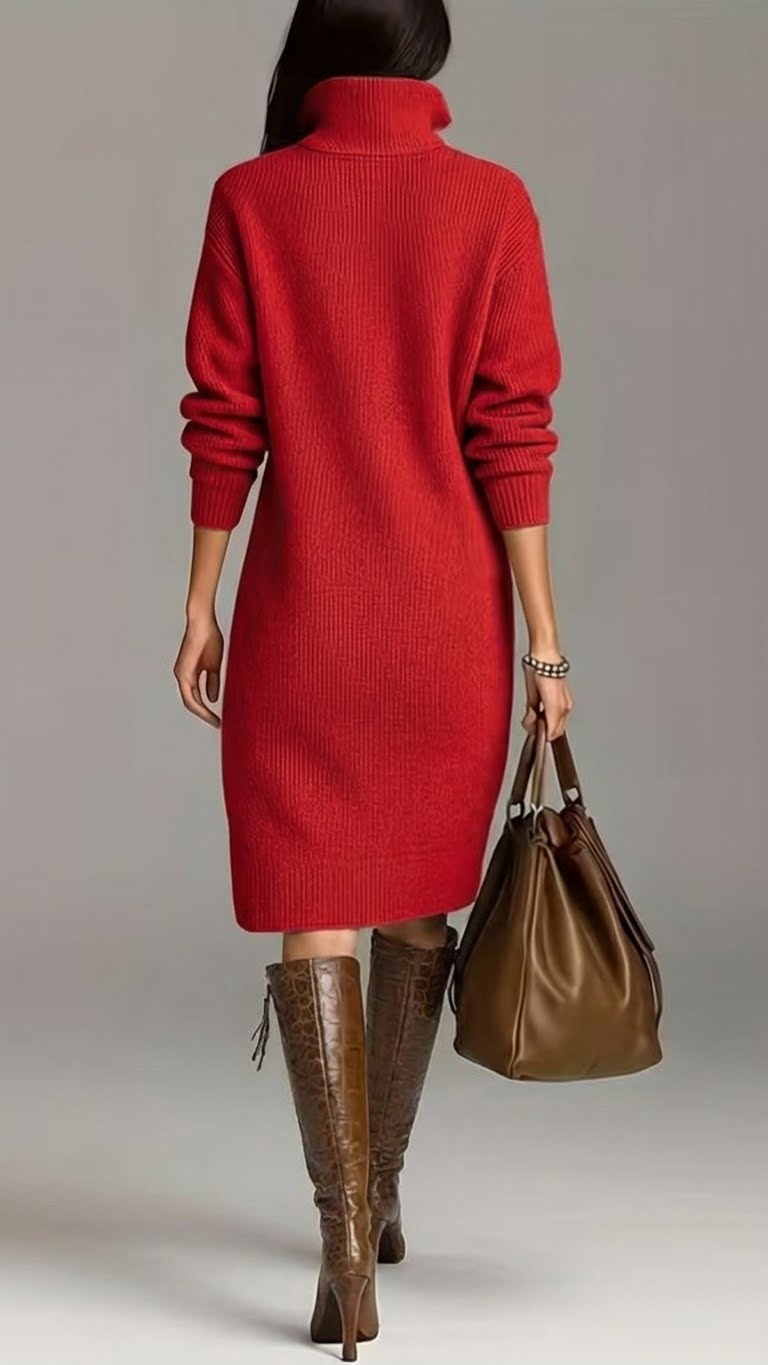 Knit Turtleneck Midi Dress