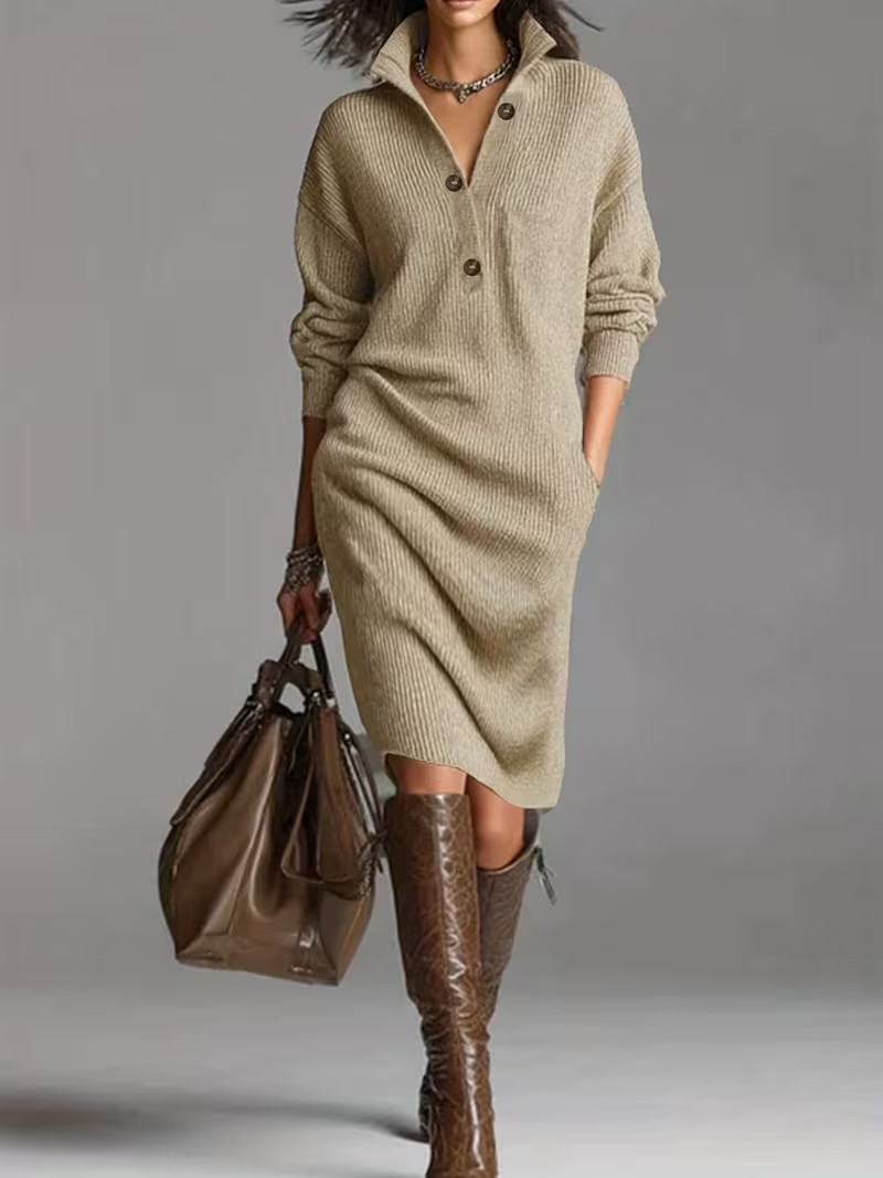 Knit Turtleneck Midi Dress