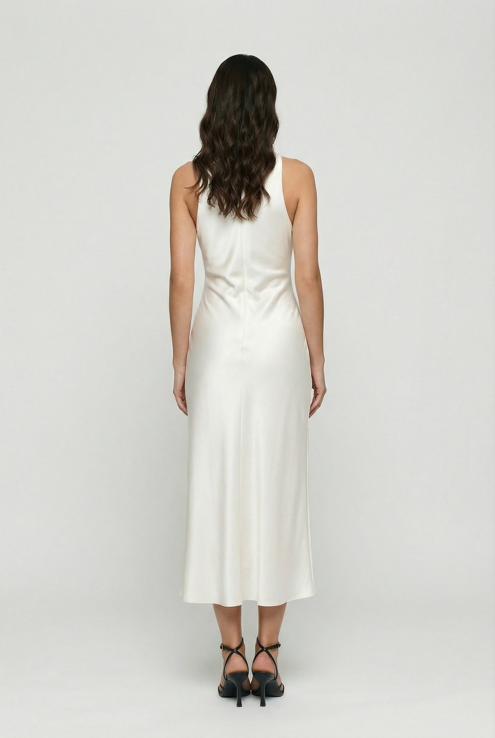 Satin Cowl Neck Midi Dress