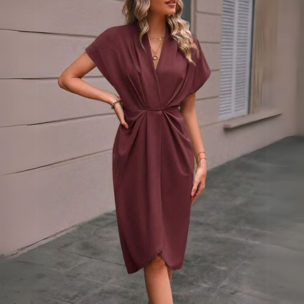 Draped V-Neck Midi Dress