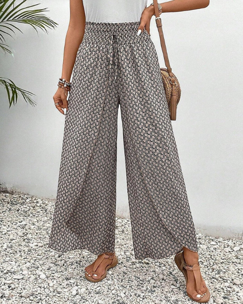 Lightweight Printed Elastic Waist Trousers