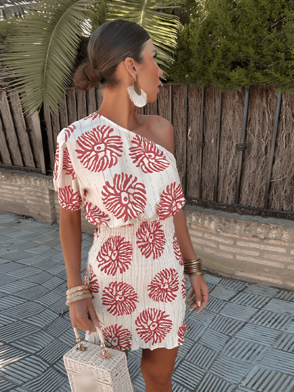 Printed One-Shoulder Mini Dress