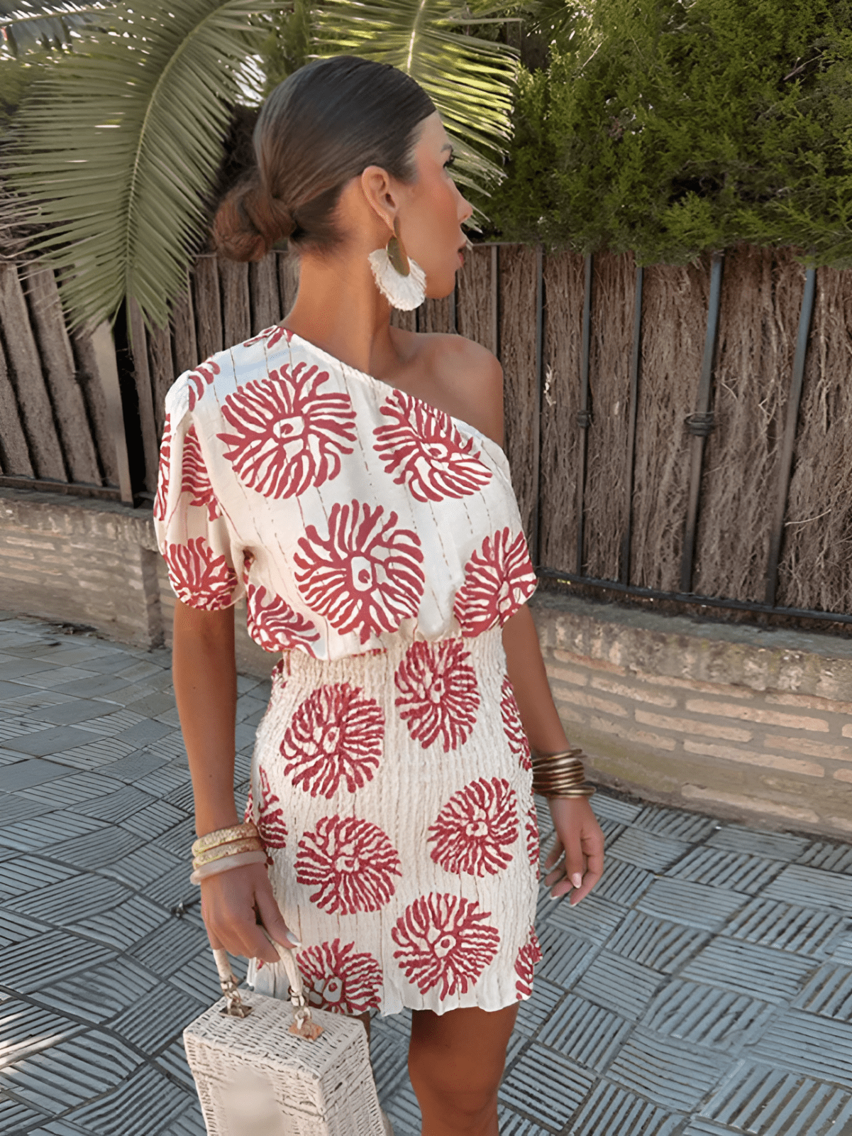 Printed One-Shoulder Mini Dress
