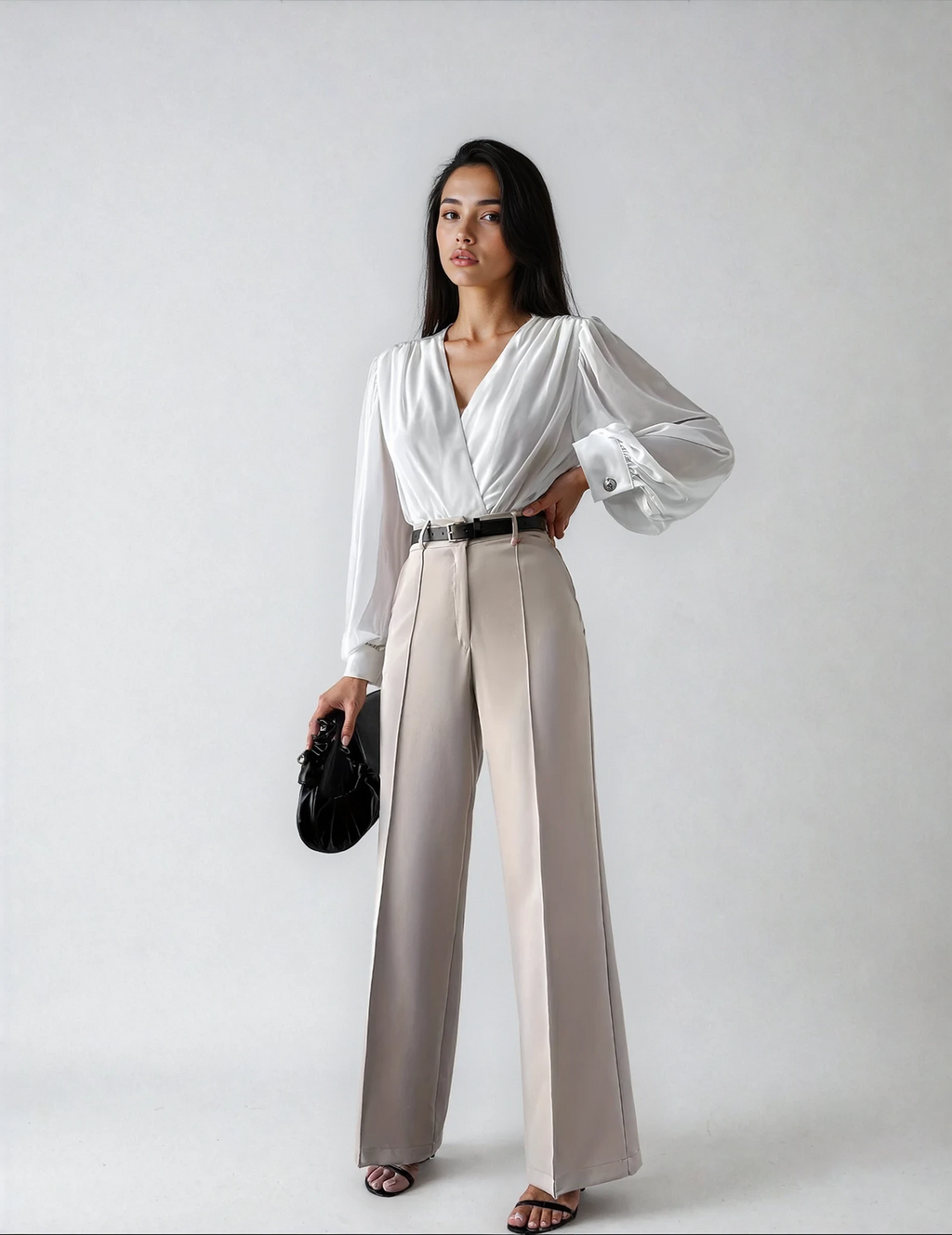 Pleated High-Waist Wide-Leg Trousers