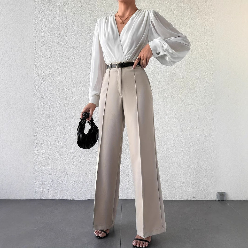 Pleated High-Waist Wide-Leg Trousers