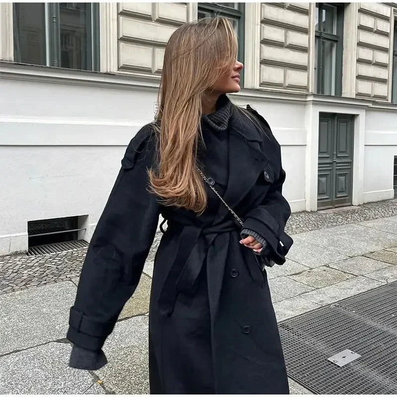 Oversized Wool Blend Double-Breasted Coat