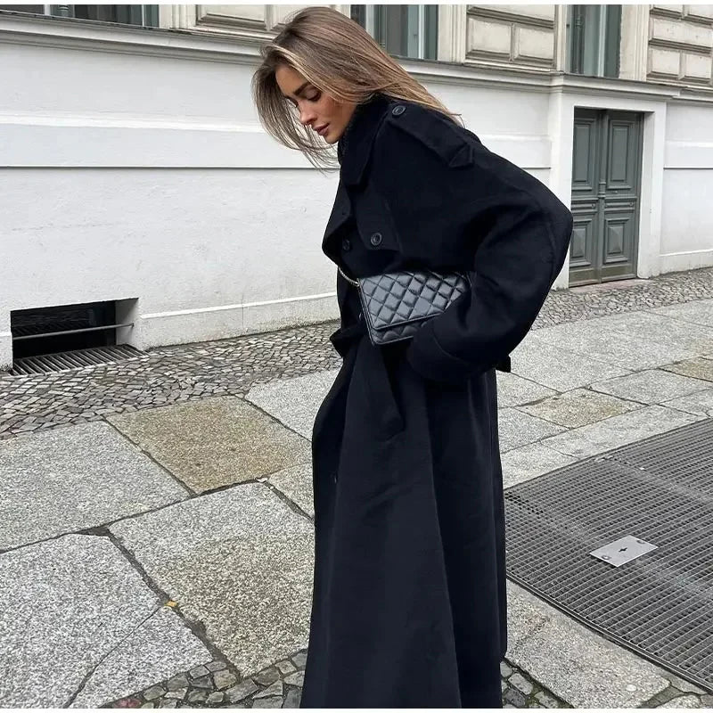 Oversized Wool Blend Double-Breasted Coat