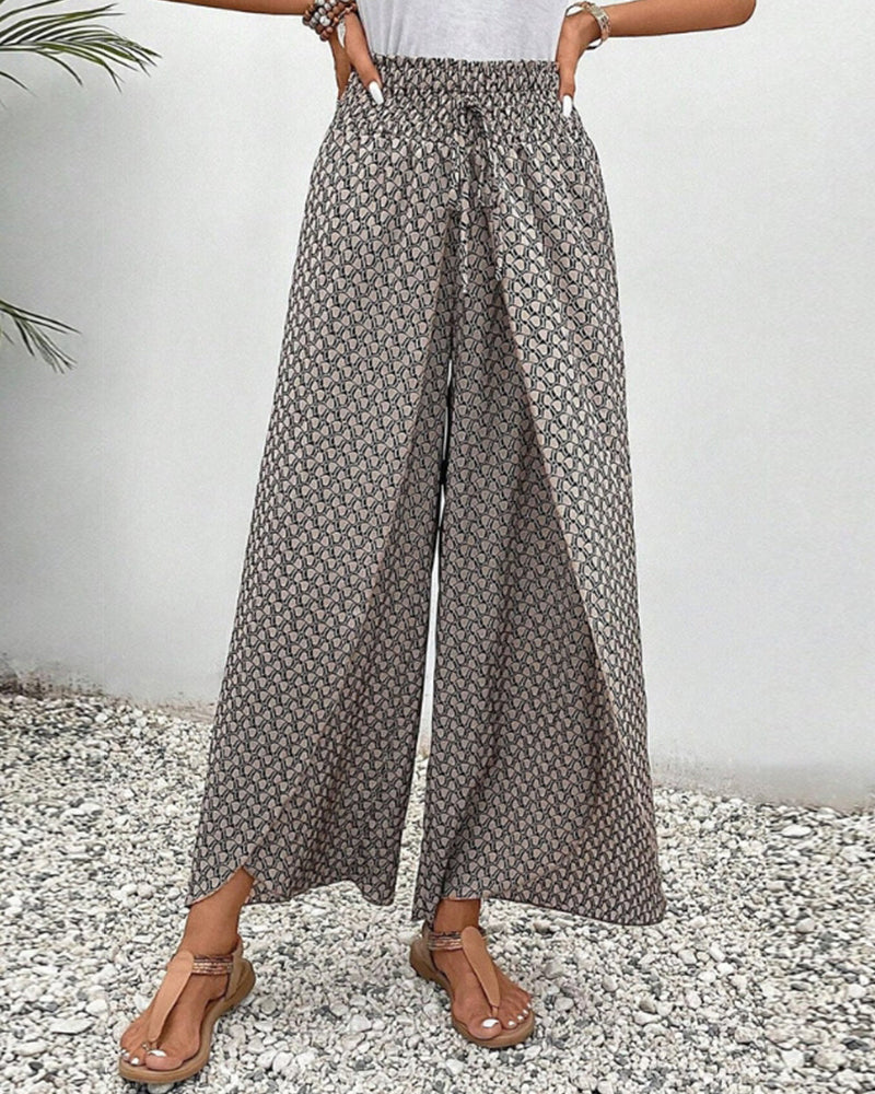 Lightweight Printed Elastic Waist Trousers