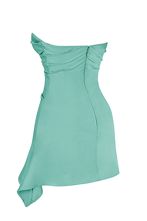 Blue Draped Strapless Mini Dress