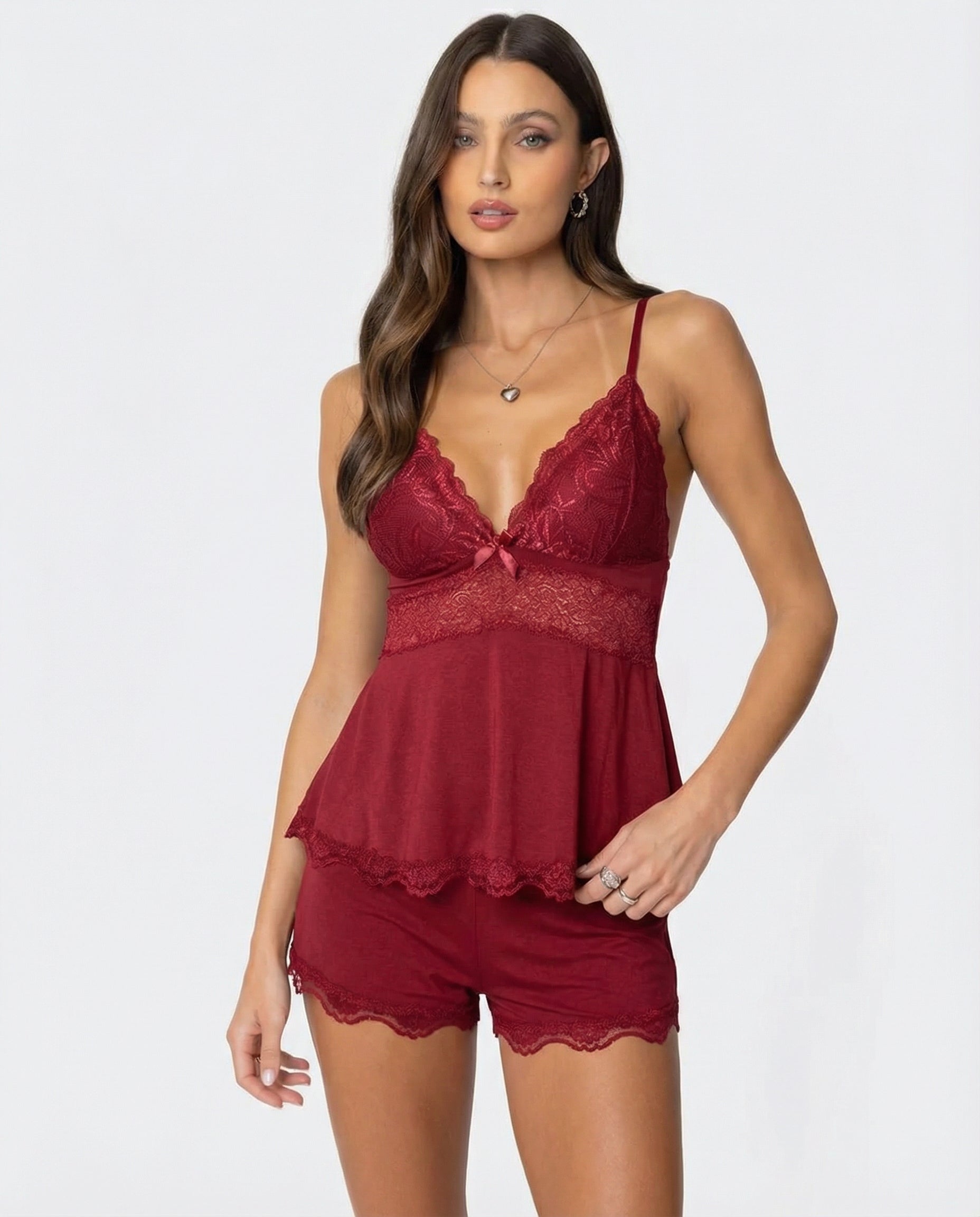 Lace Trim Cami and Shorts Set