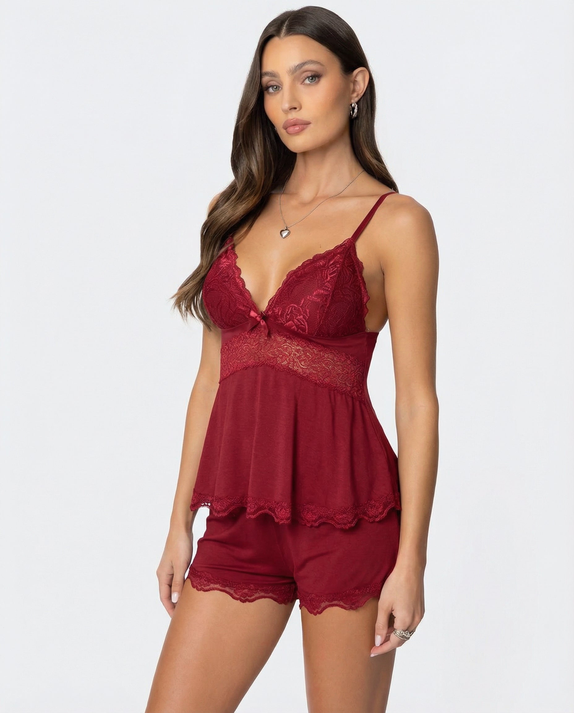 Lace Trim Cami and Shorts Set