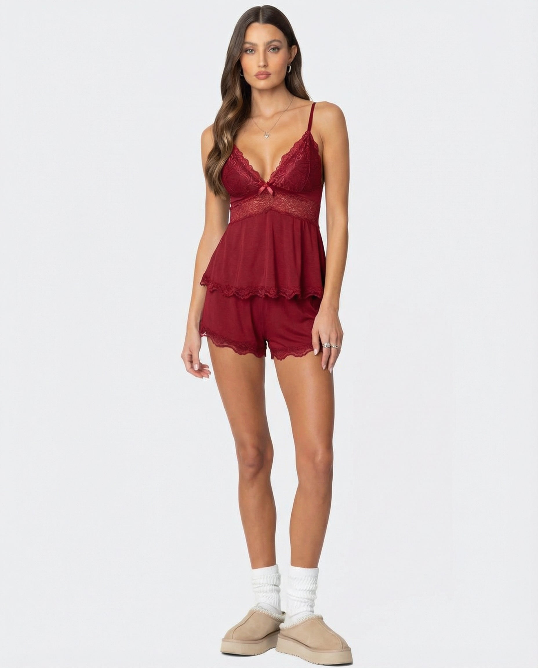 Lace Trim Cami and Shorts Set