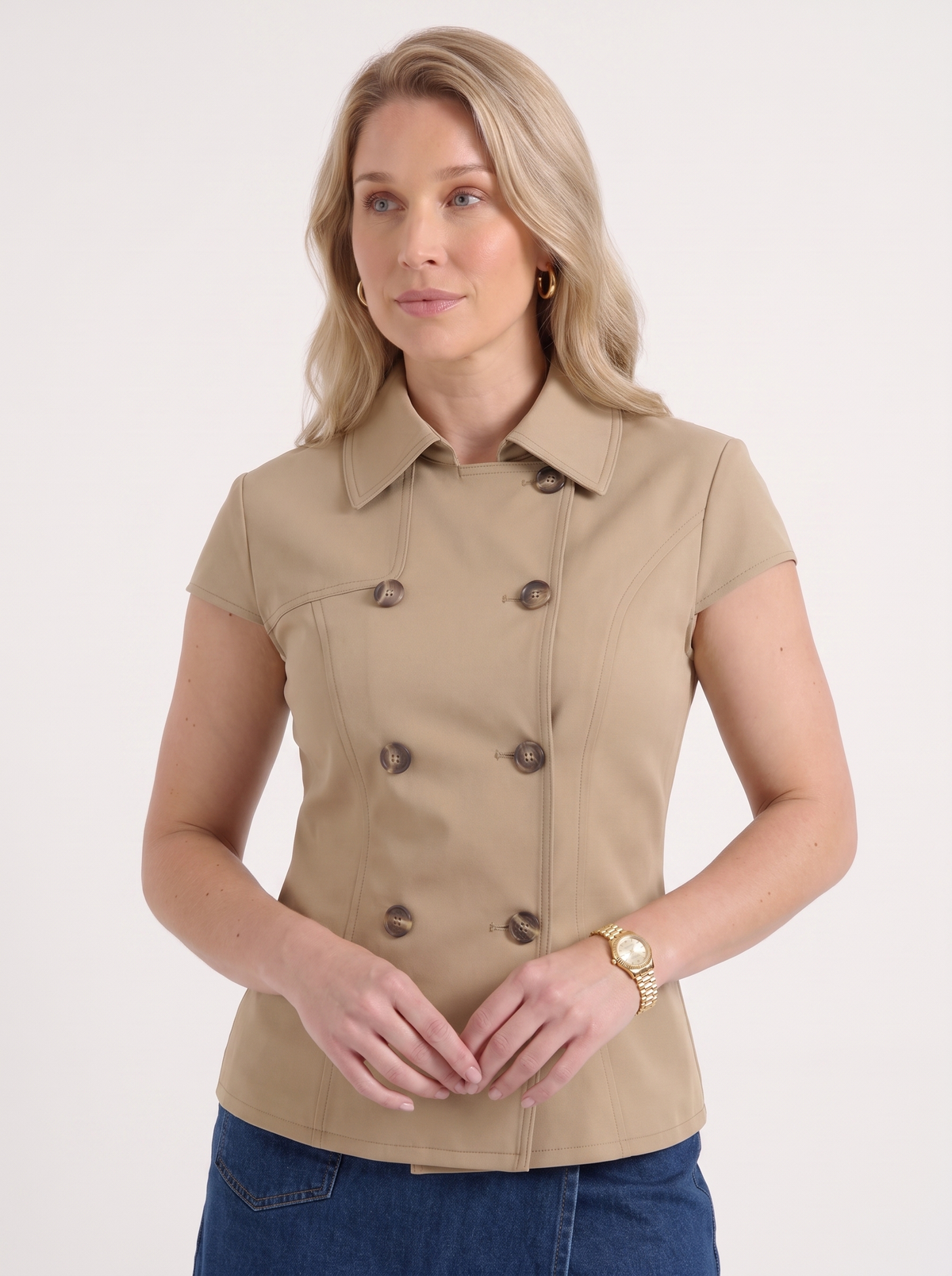 Double-Breasted Lapel Blouse