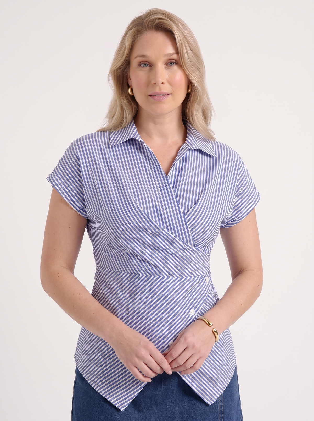 Striped Wrap Button Blouse