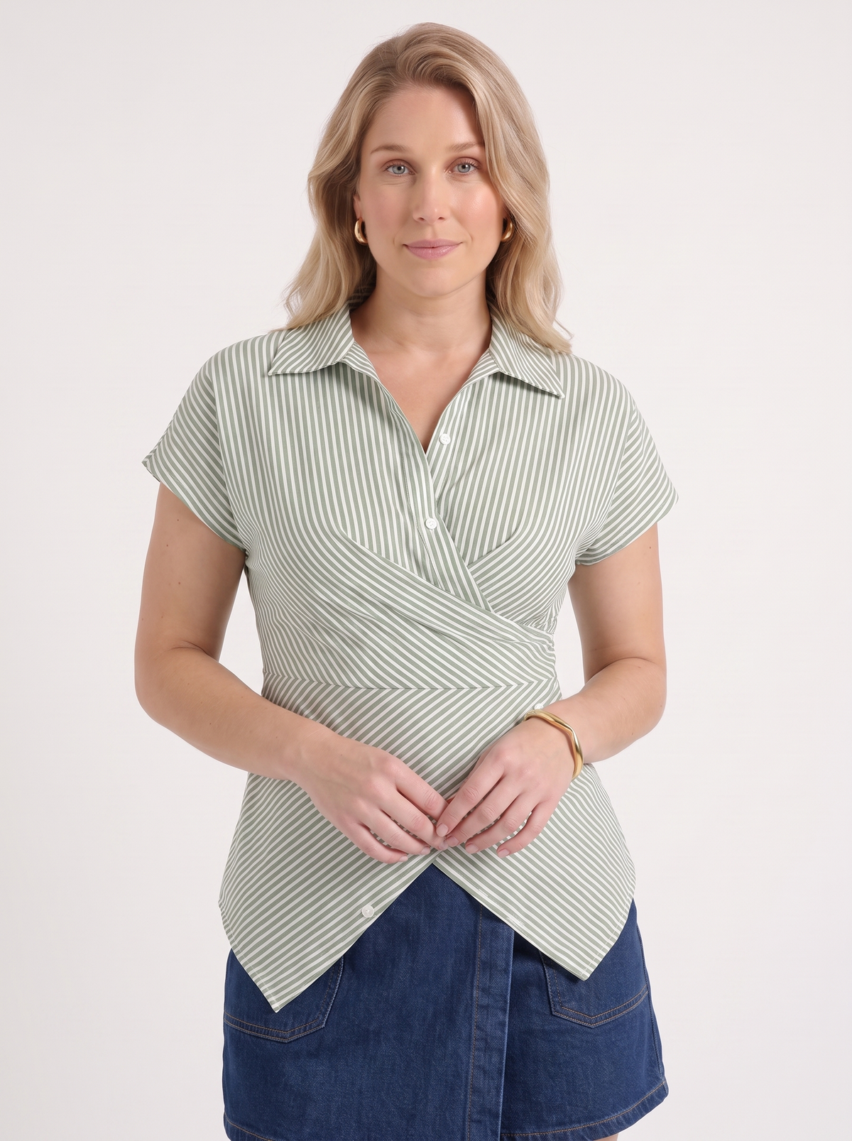 Striped Wrap Button Blouse