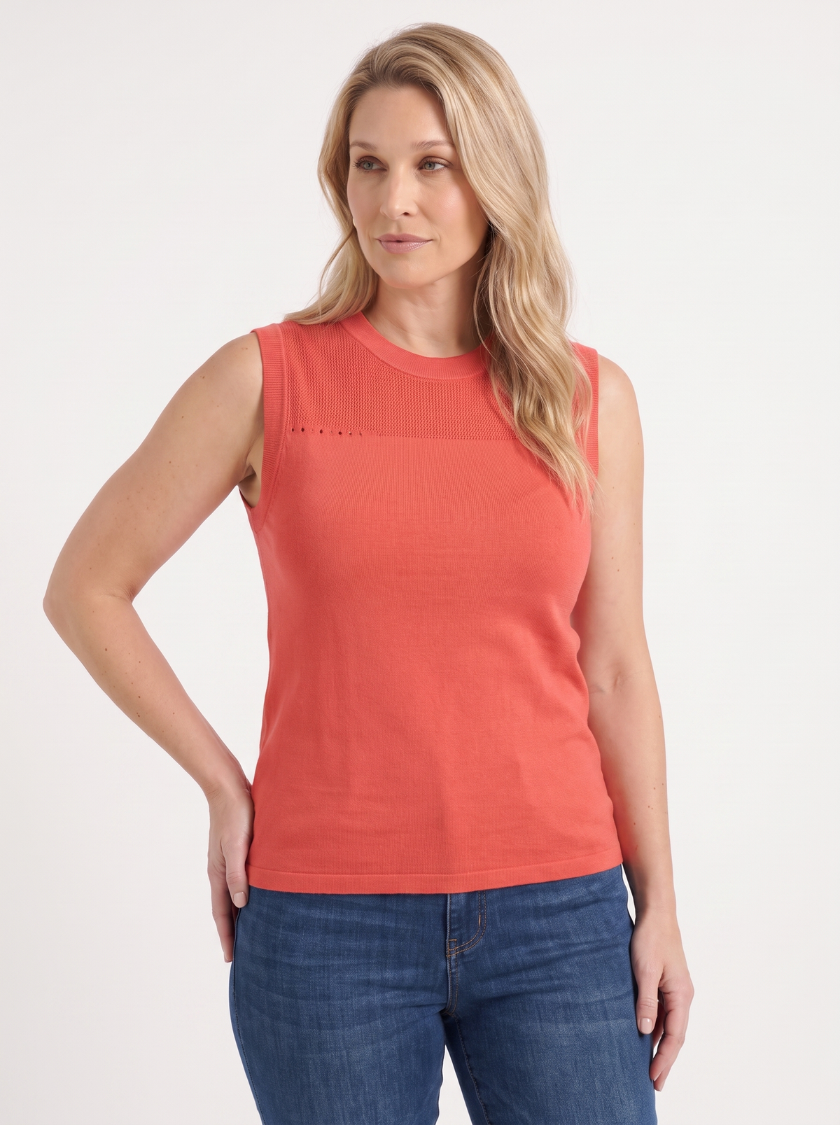 Mesh Panel Ribbed Sleeveless Top