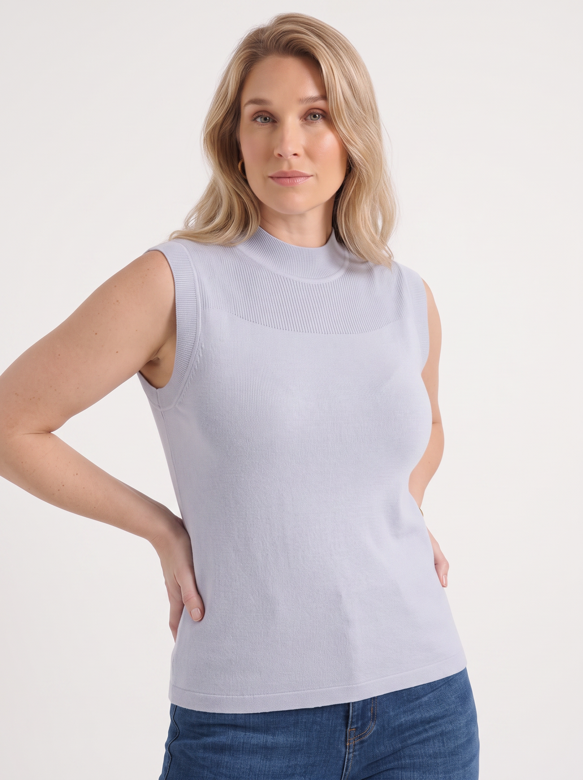Mesh Panel Ribbed Sleeveless Top