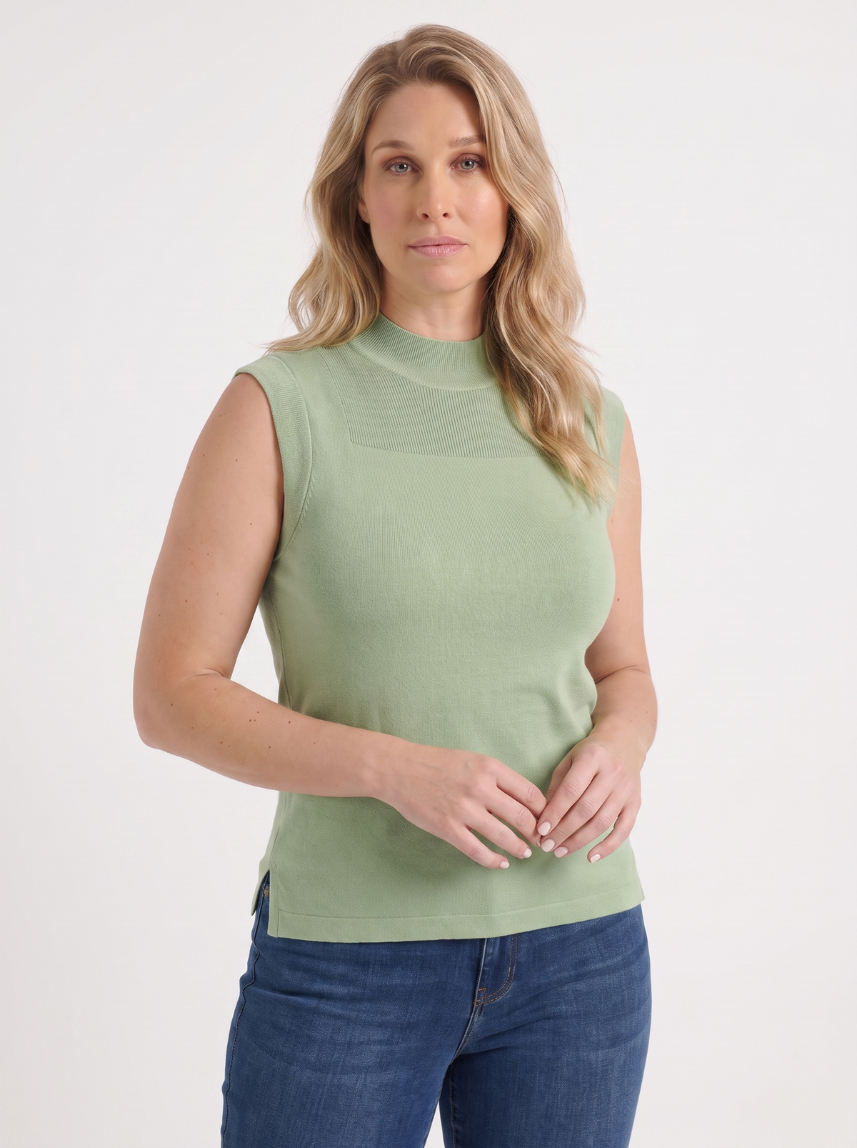 Mesh Panel Ribbed Sleeveless Top