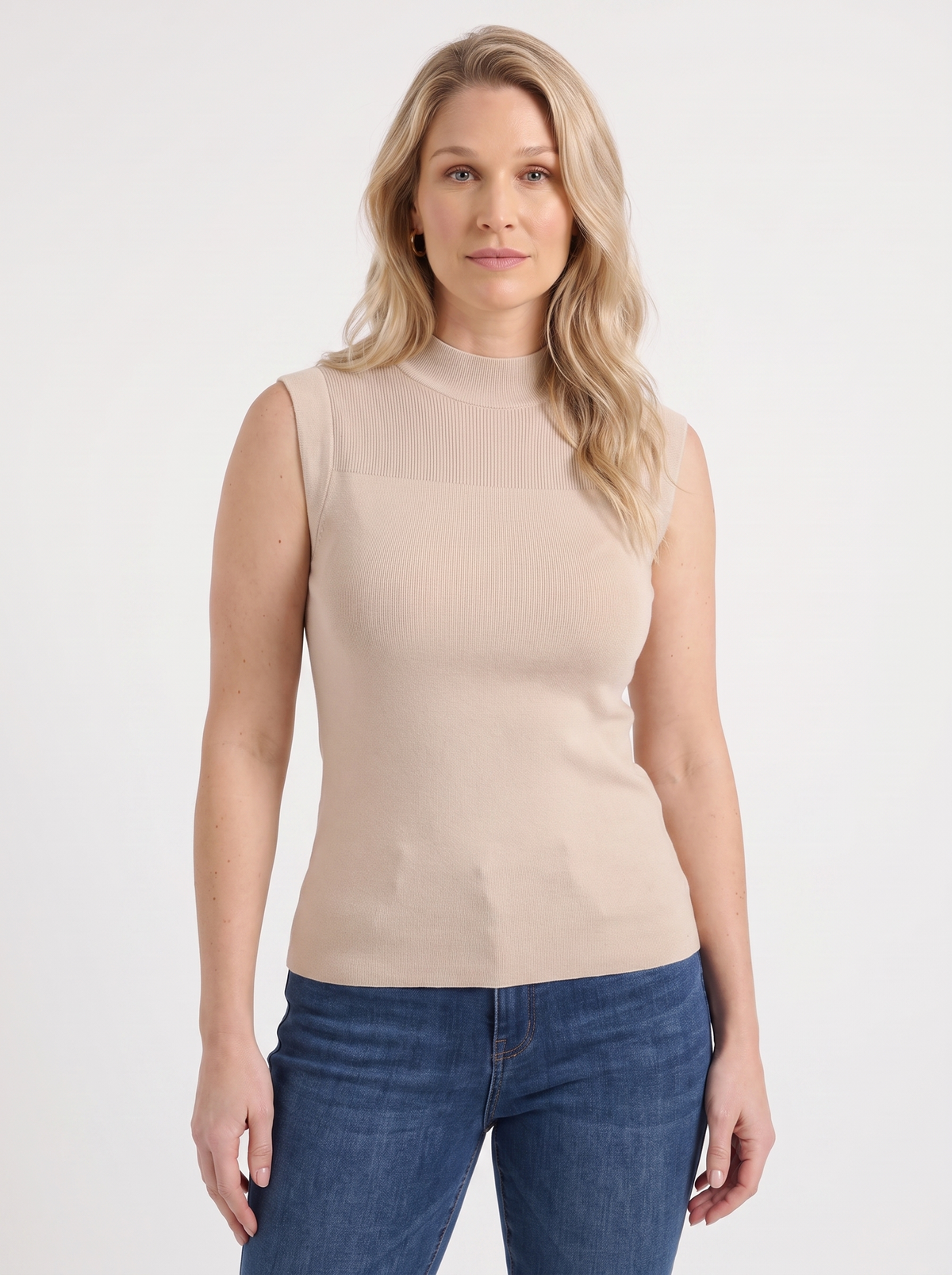 Mesh Panel Ribbed Sleeveless Top