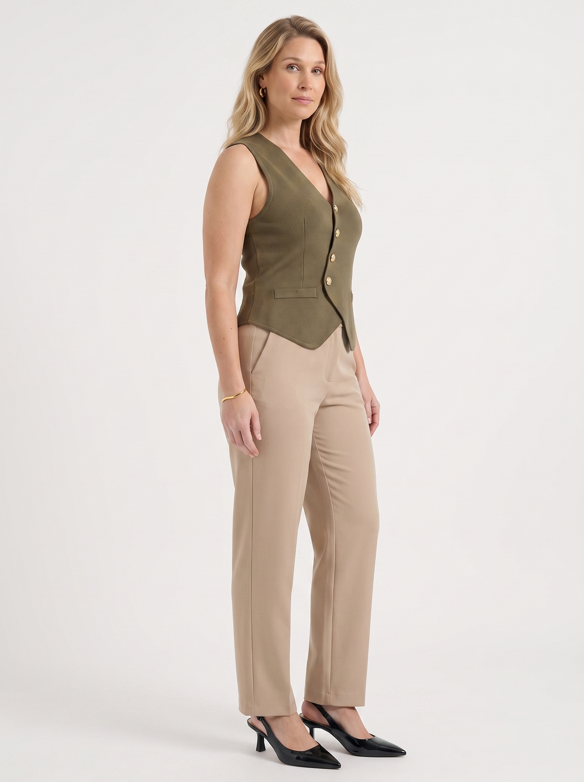 Gold Button V-Neck Vest