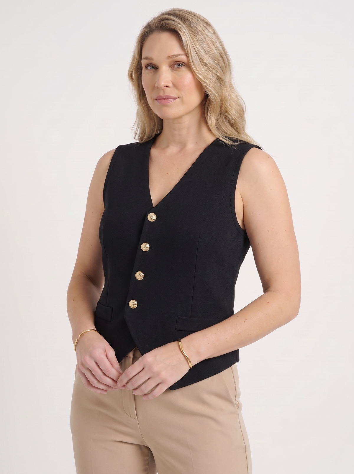 Gold Button V-Neck Vest