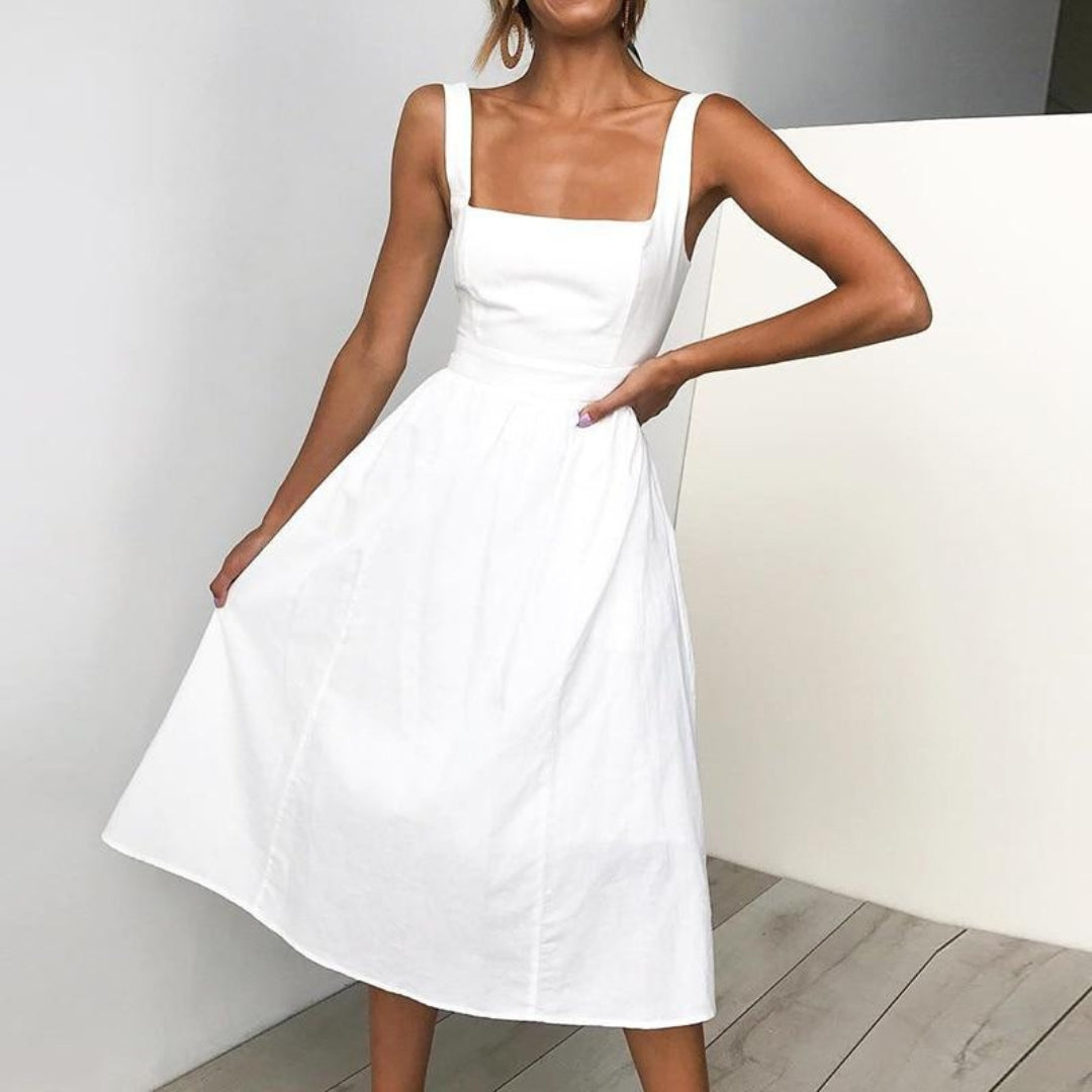 Square Neck Sleeveless Midi Dress