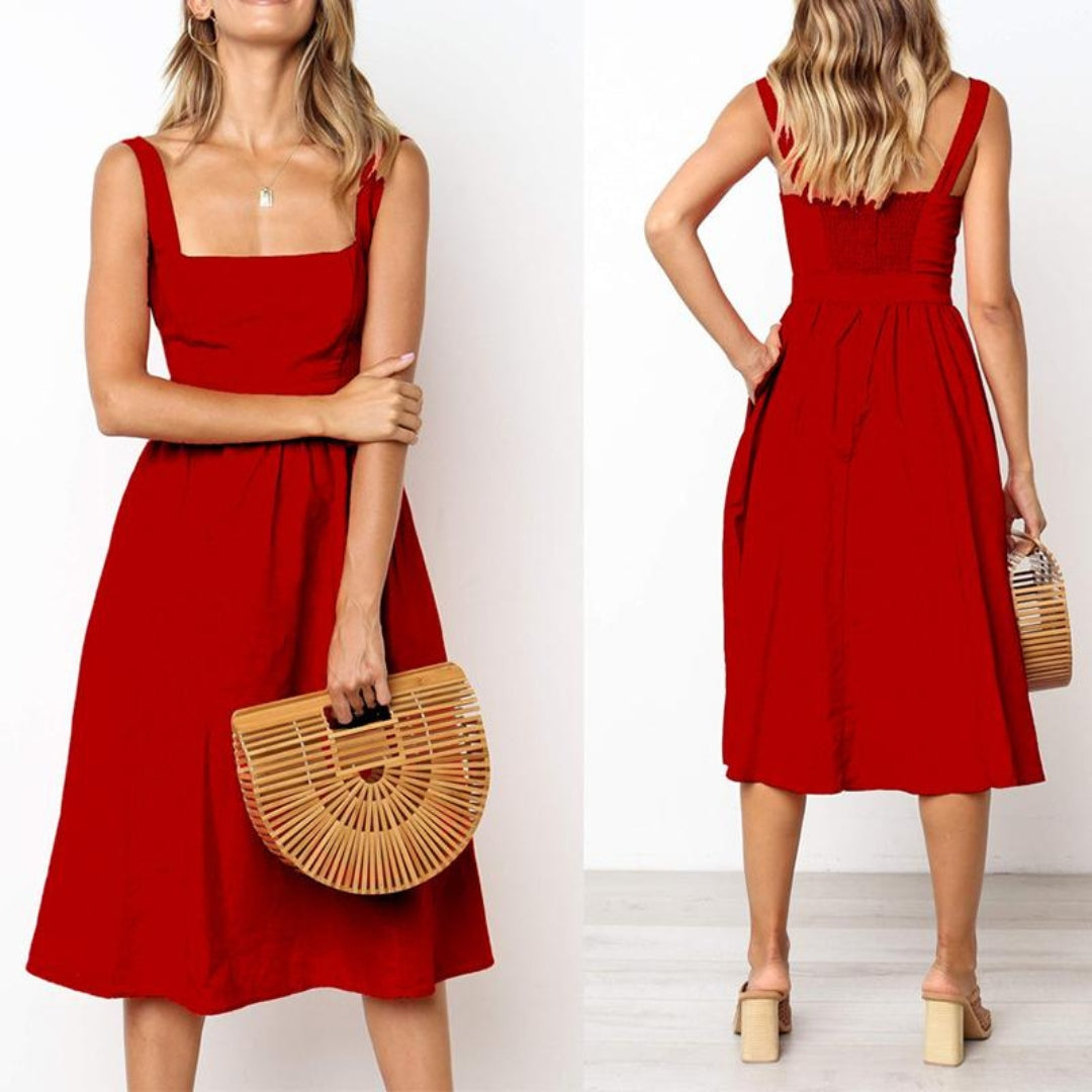 Square Neck Sleeveless Midi Dress
