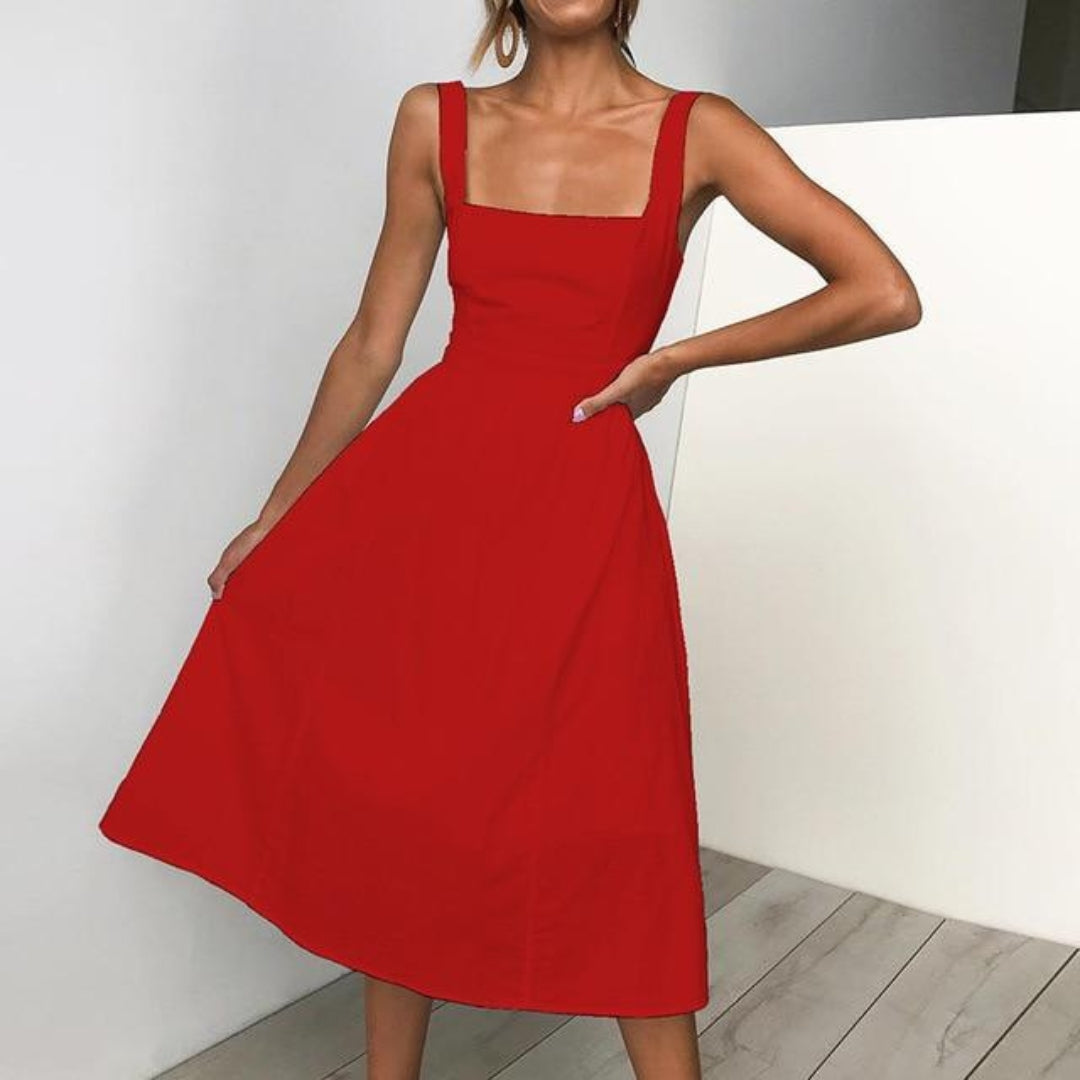 Square Neck Sleeveless Midi Dress