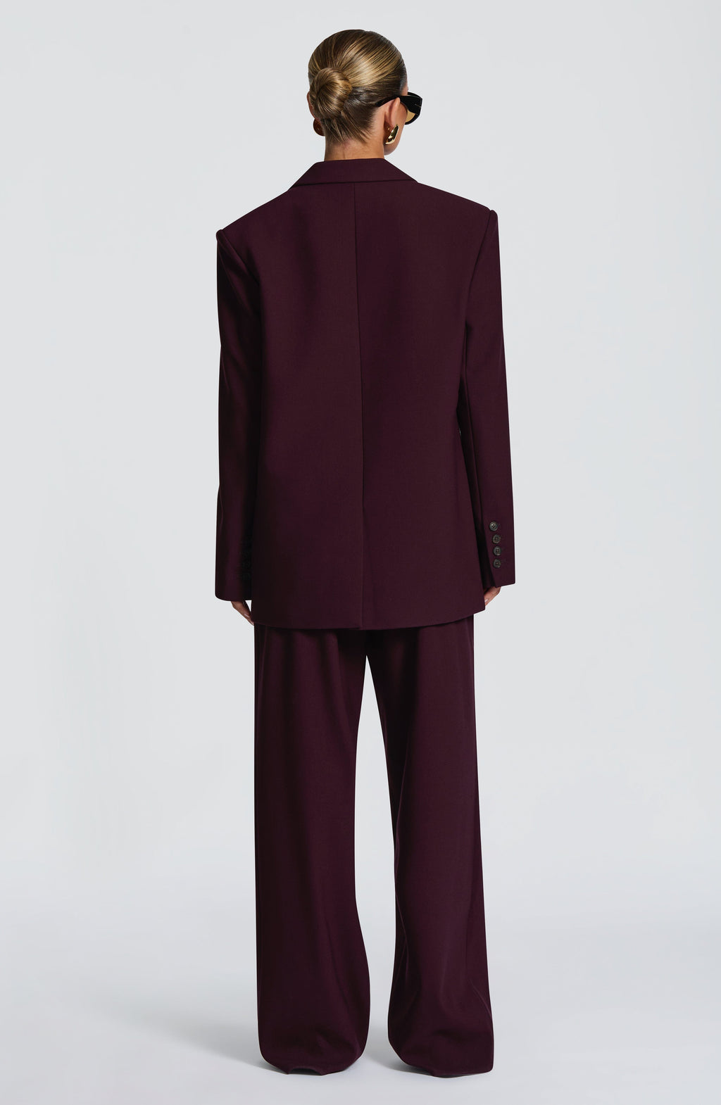 Plum Wide Leg Suit Trousers with Double Pleats