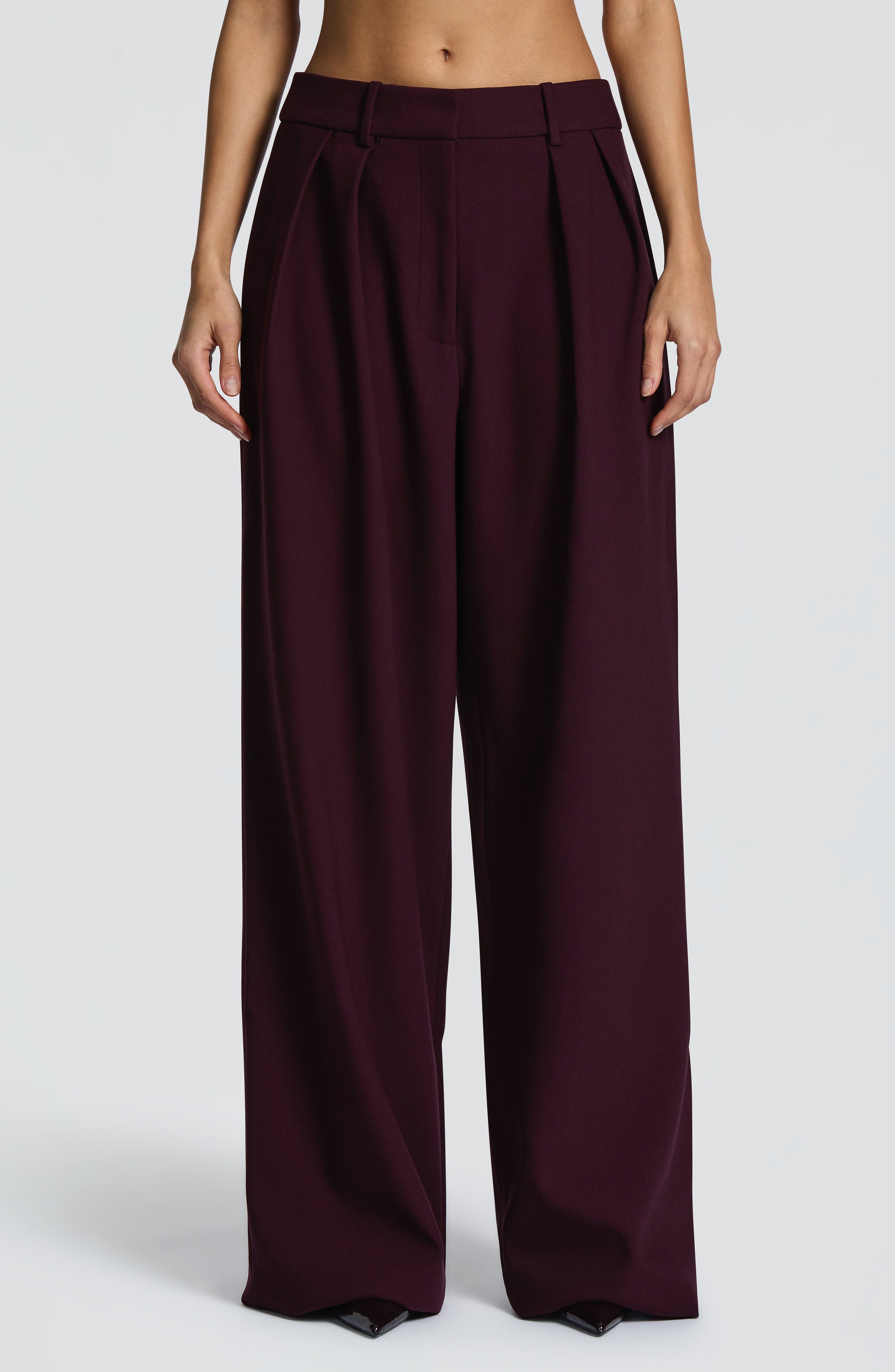 Plum Wide Leg Suit Trousers with Double Pleats