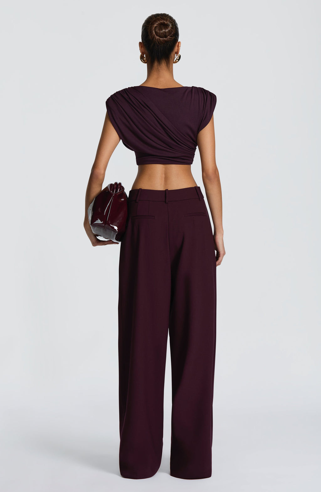Plum Wide Leg Suit Trousers with Double Pleats