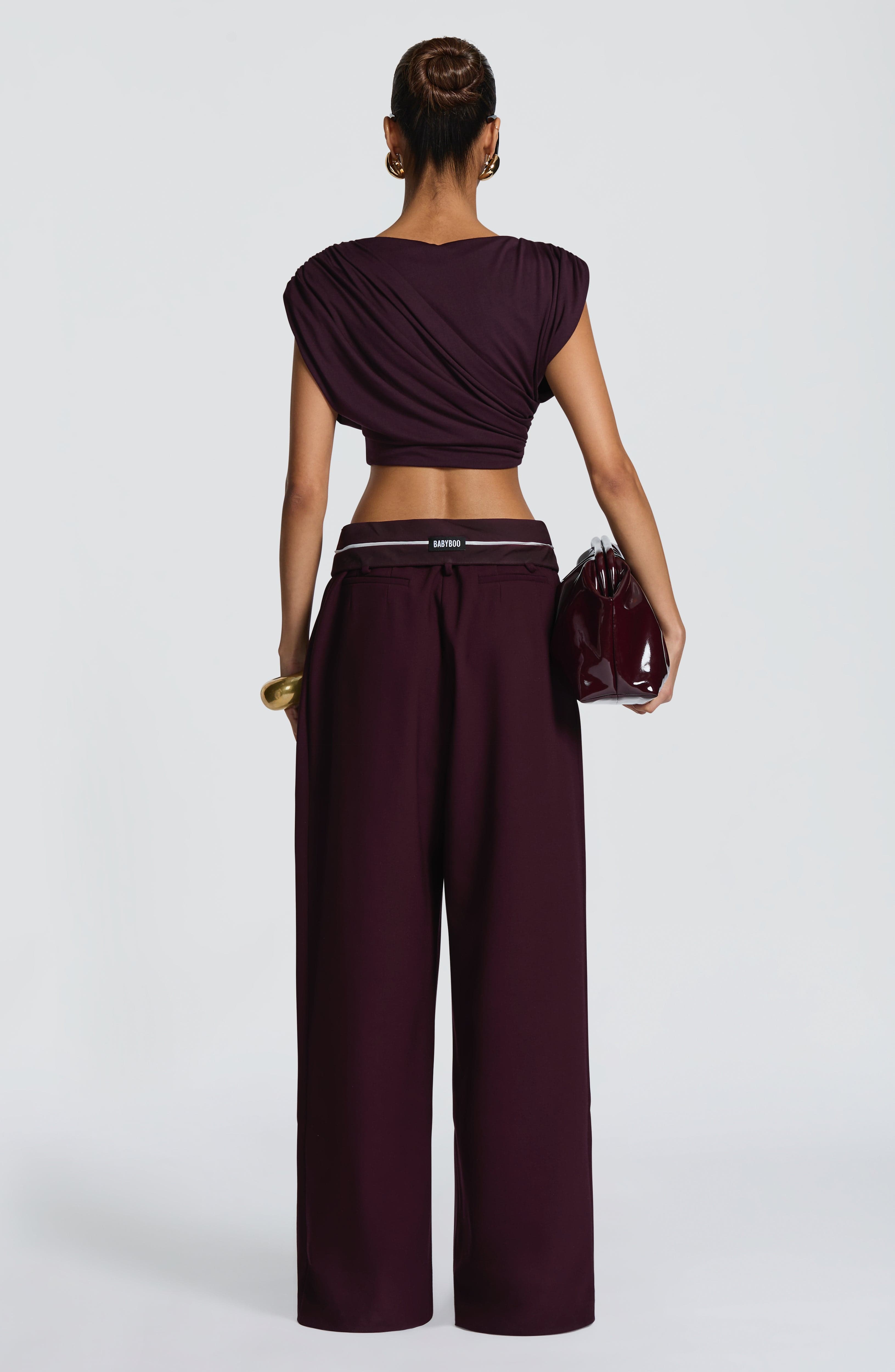 Plum Wide Leg Suit Trousers with Double Pleats