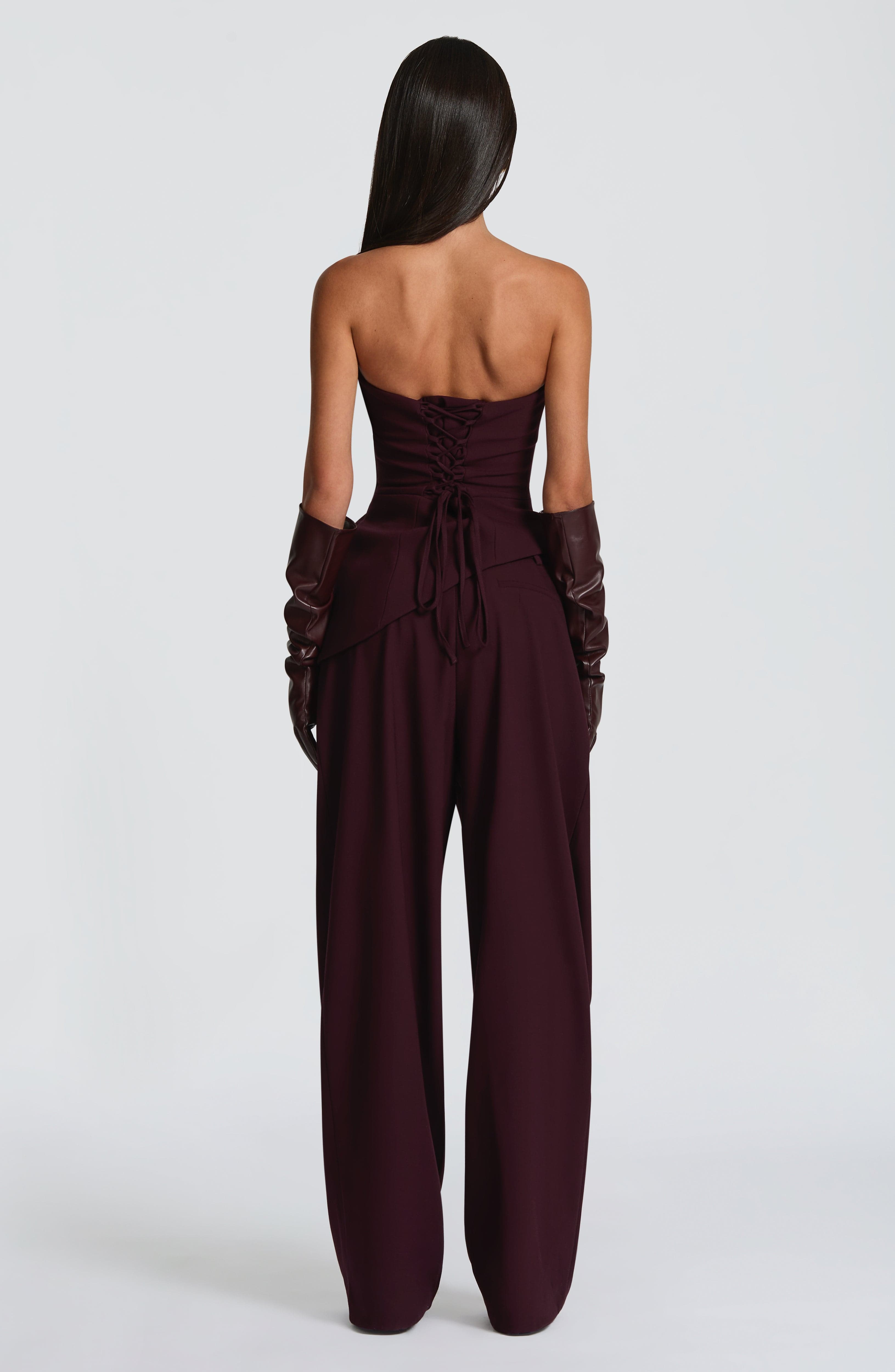 Plum Wide Leg Suit Trousers with Double Pleats