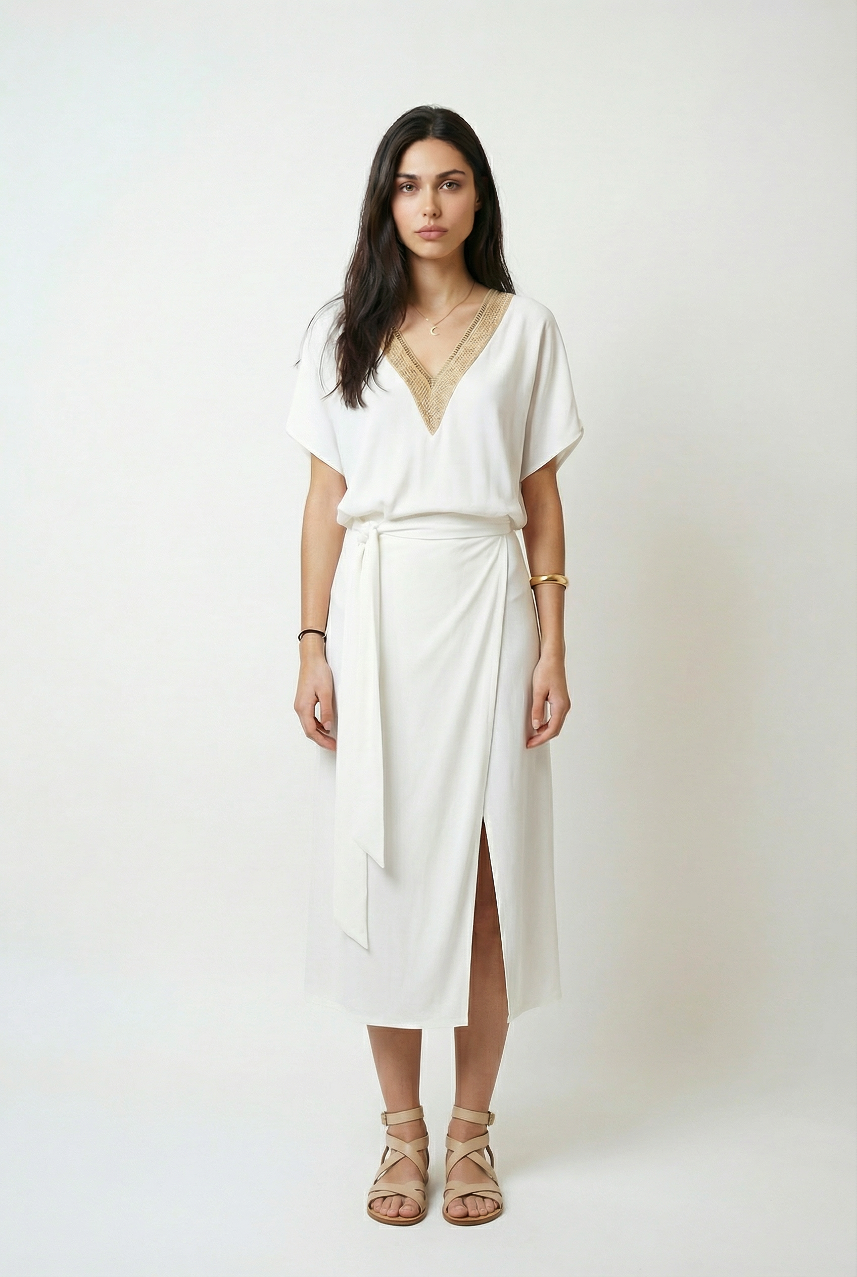 Flattering Fit V-Neck Summer Midi Dress