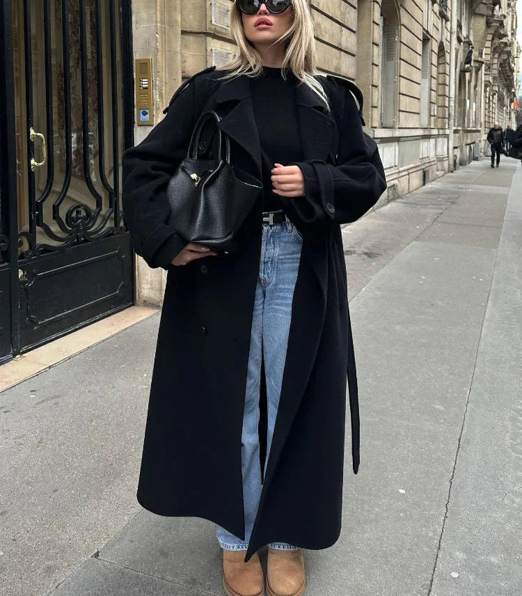 Oversized Wool Blend Double-Breasted Coat