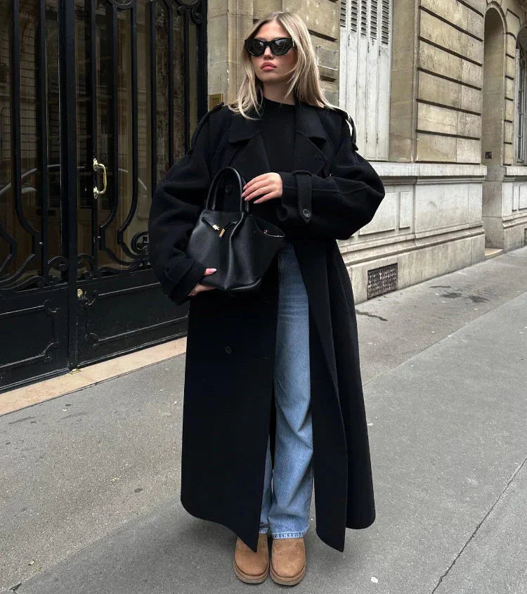 Oversized Wool Blend Double-Breasted Coat
