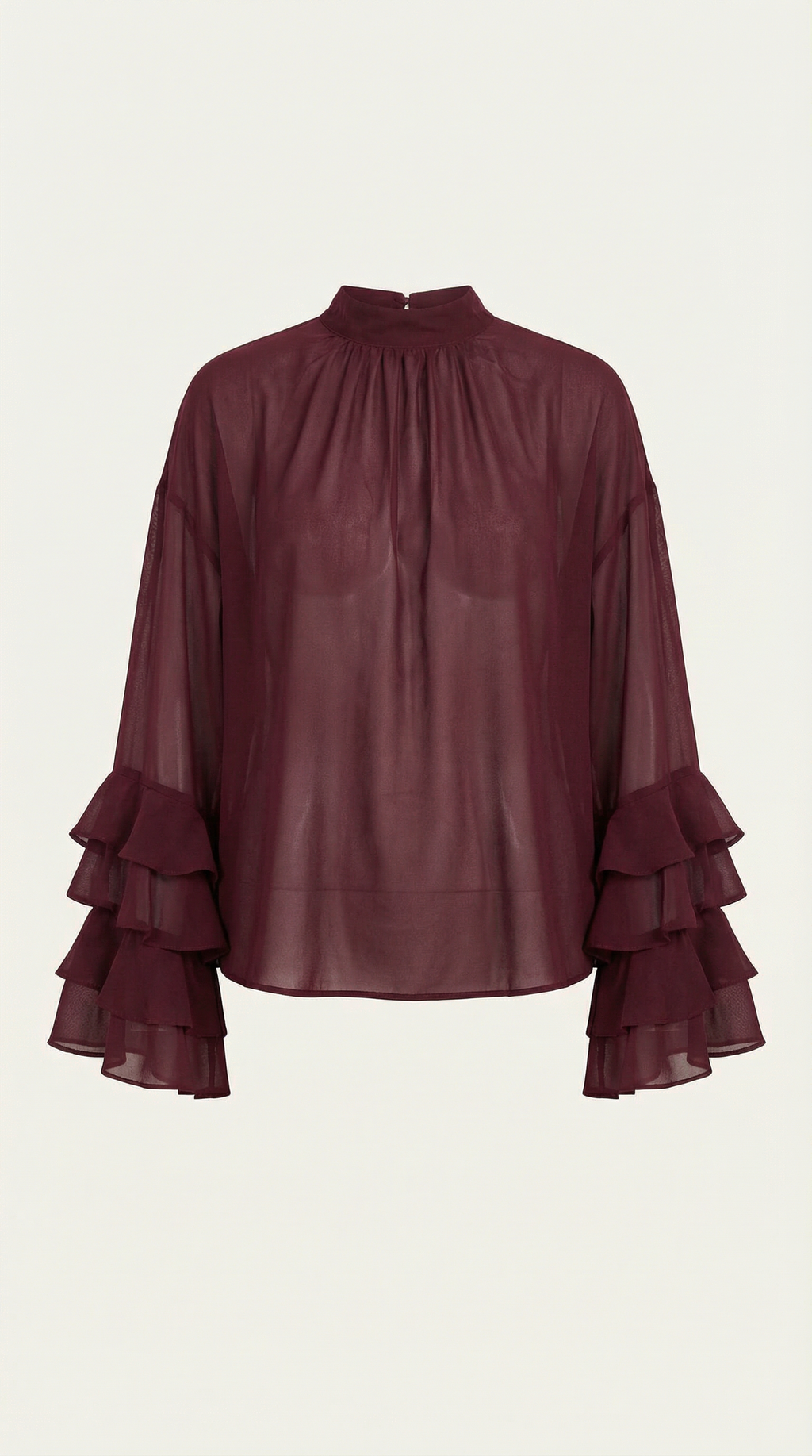 Sheer Mock Neck Ruffle Sleeve Top
