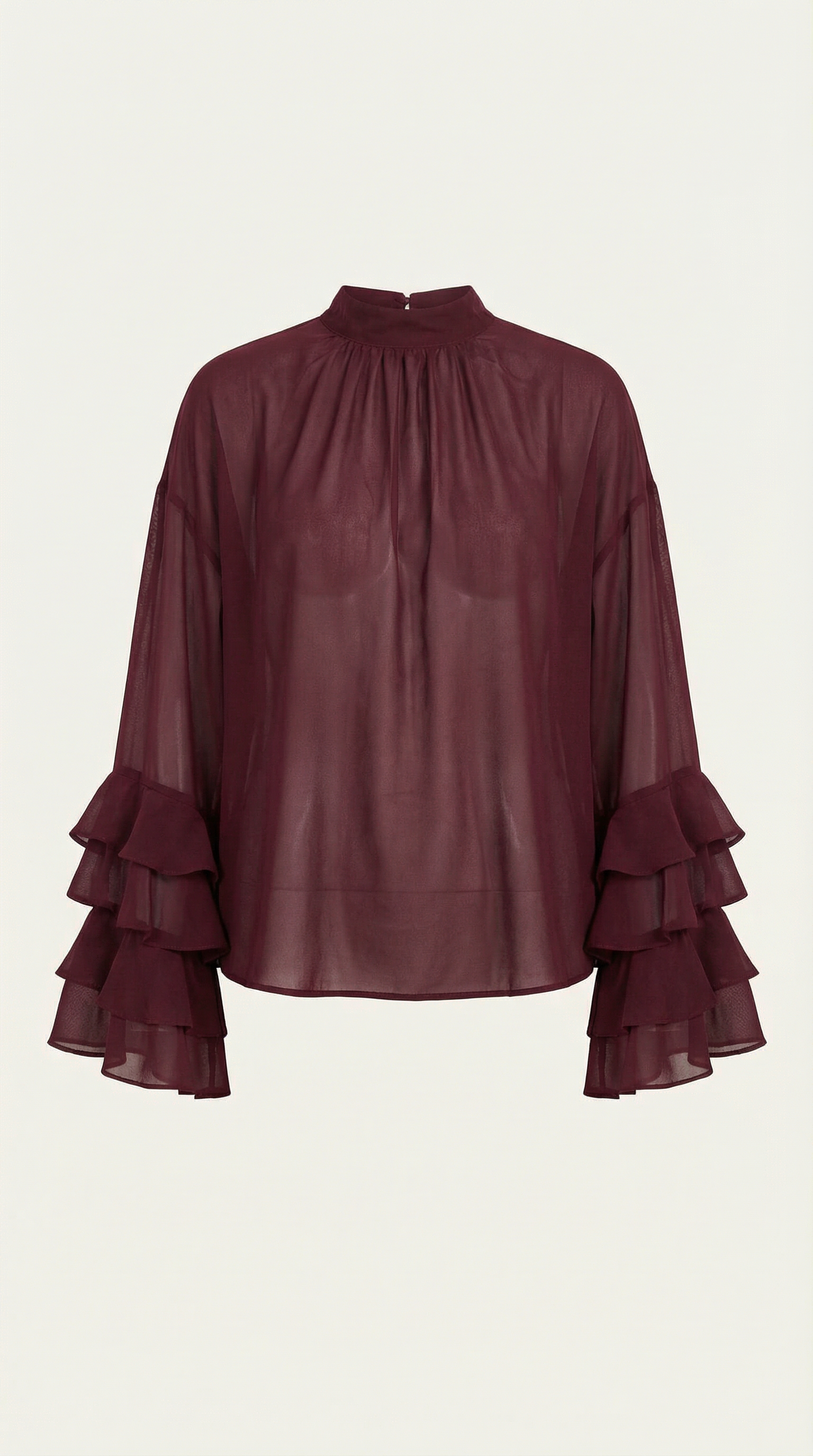 Sheer Mock Neck Ruffle Sleeve Top
