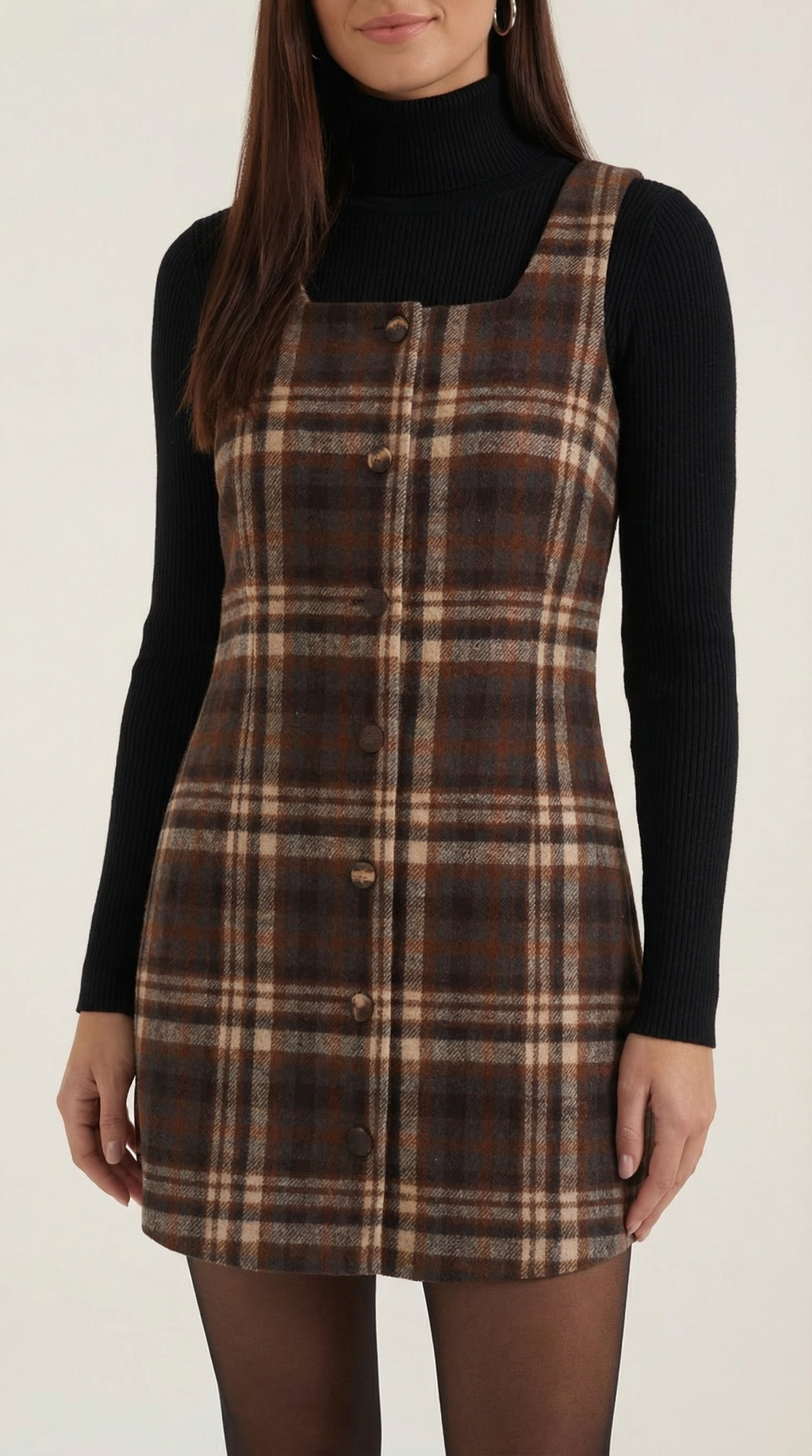 Plaid Button-Front A-Line Mini Dress