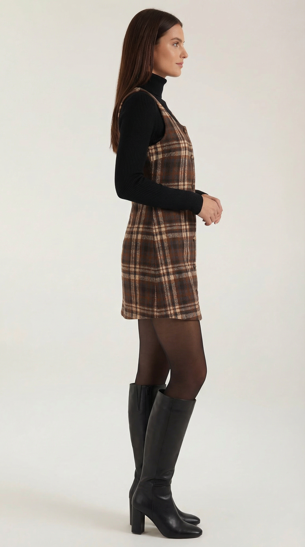 Plaid Button-Front A-Line Mini Dress